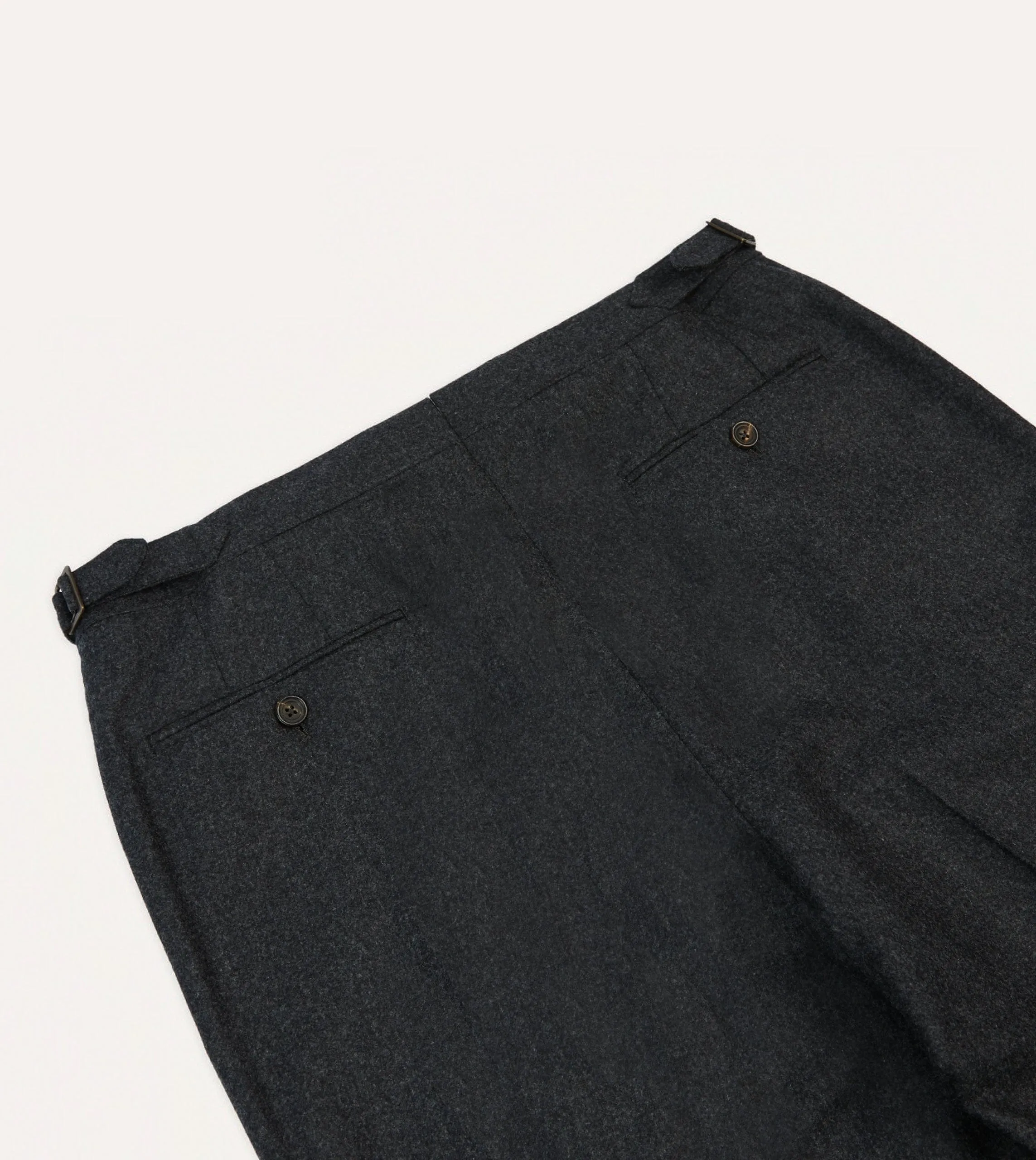Grey Wool Flannel Single Pleat Trouser Stain Resistant Weave Roomy Shape