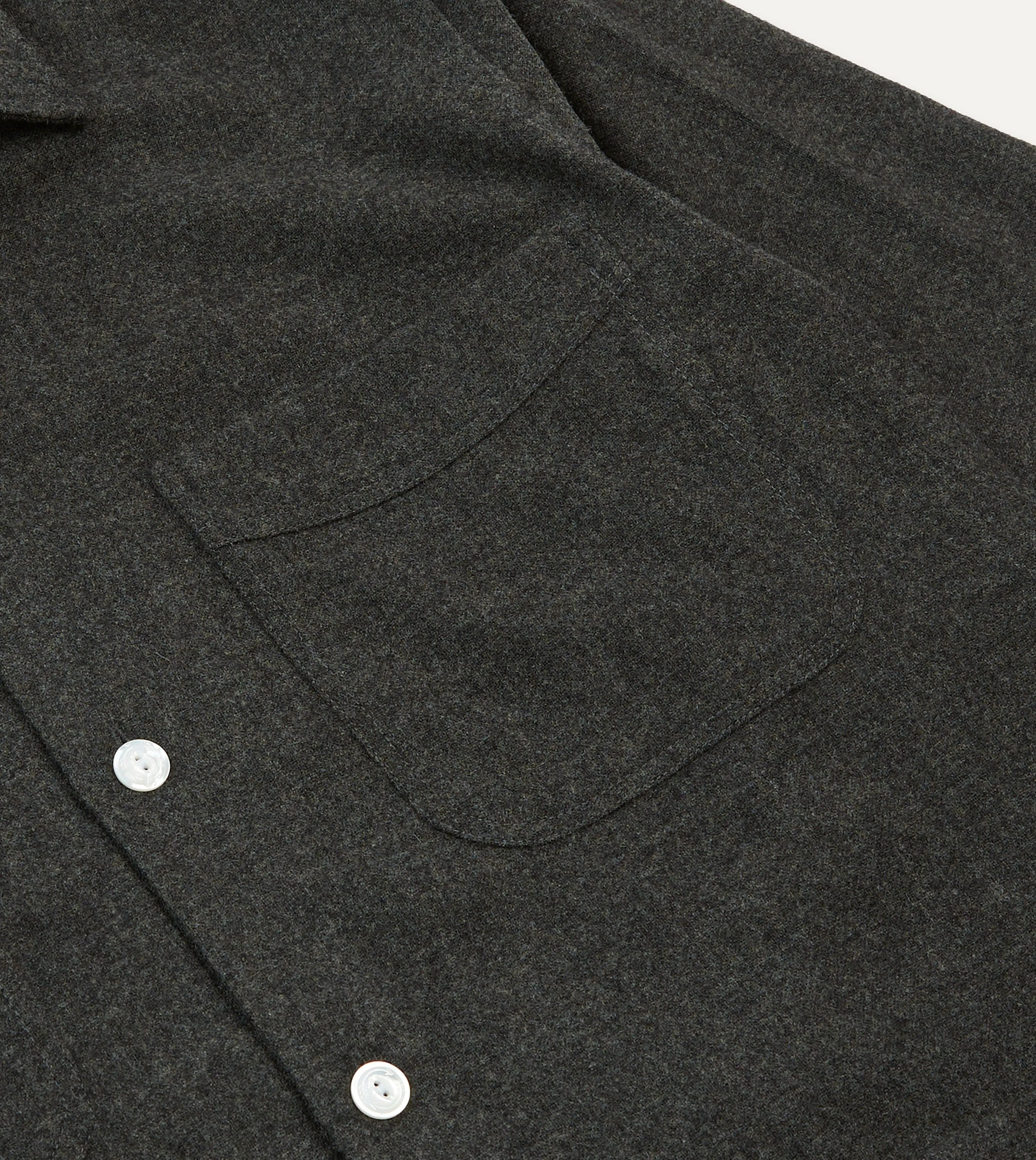 Gender Neutral Contemporary Look Grey Wool Four-Pocket Camp Collar Work Shirt