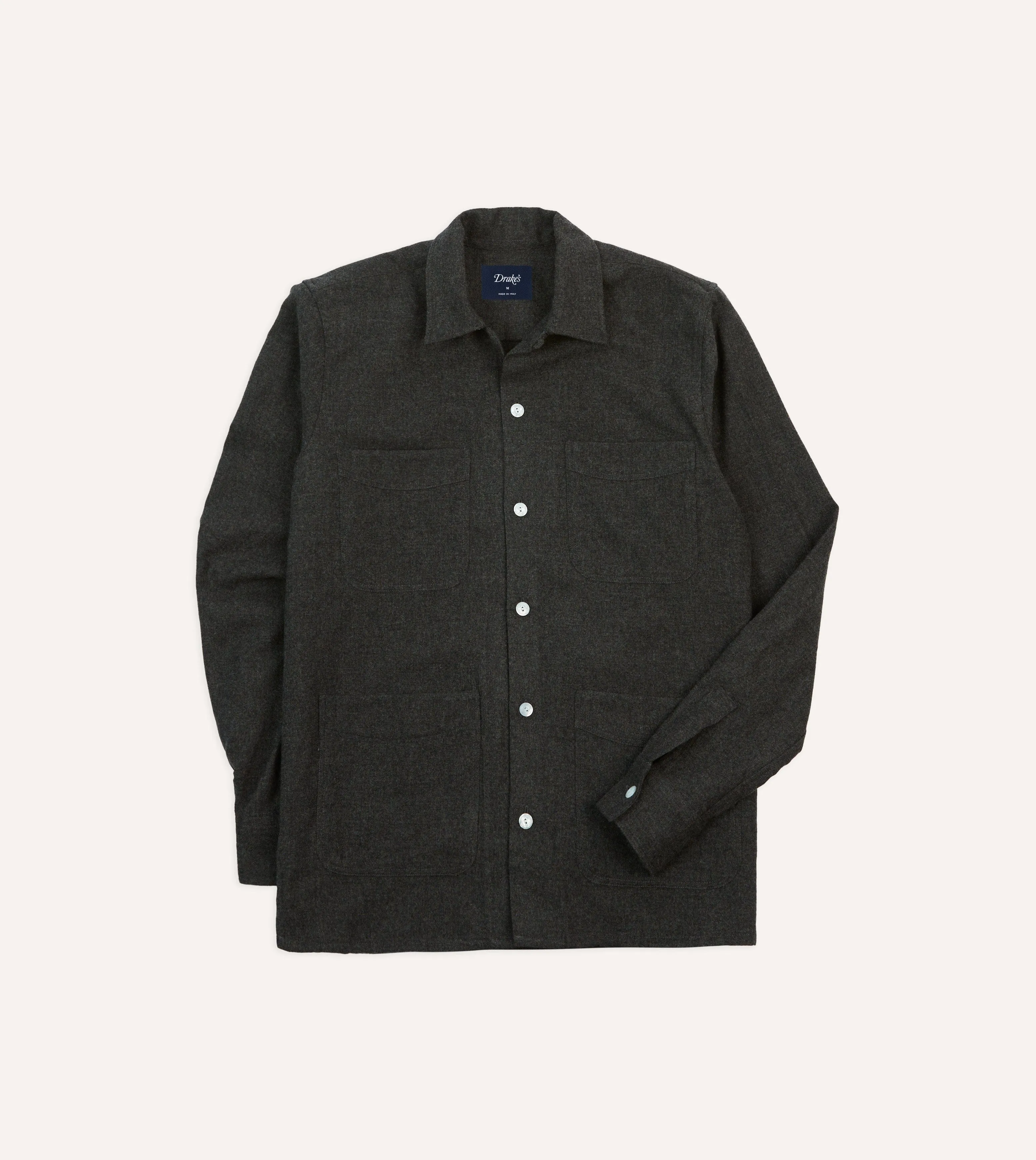 Edgy style Eco-Friendly Choice Grey Wool Four-Pocket Camp Collar Work Shirt