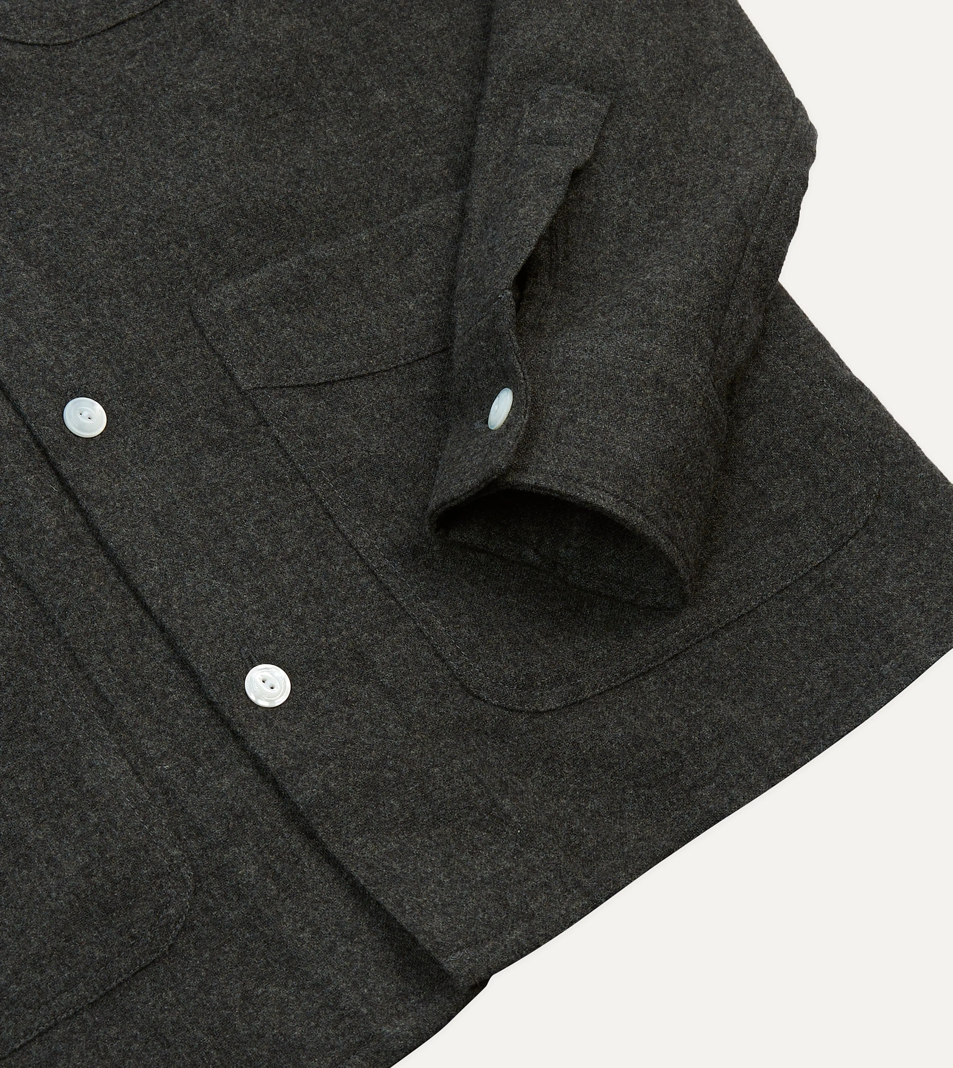 checkered pattern Grey Wool Four-Pocket Camp Collar Work Shirt