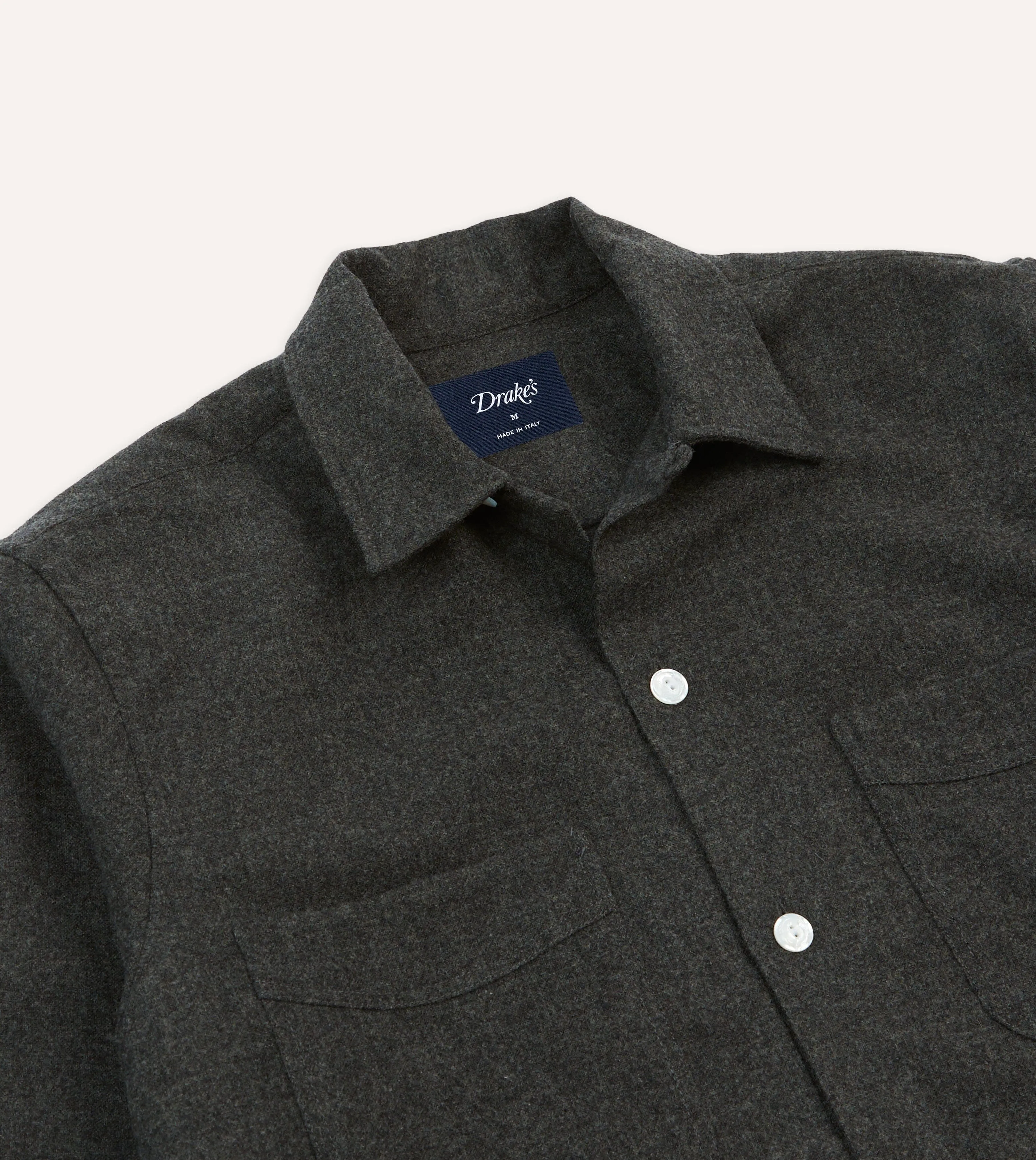 Neutral Colors Tailored Cuffs Grey Wool Four-Pocket Camp Collar Work Shirt