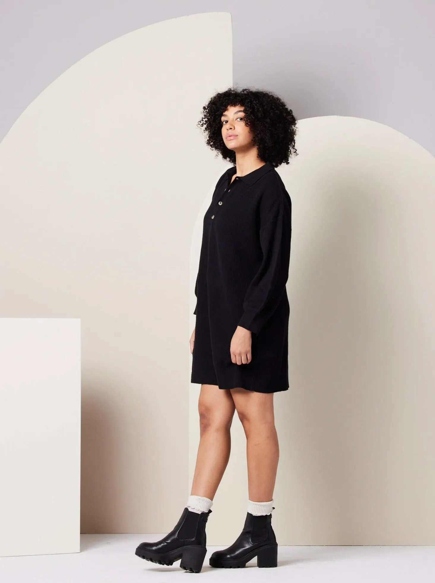 Seasonal Layered Griffin Sweater Dress - Black