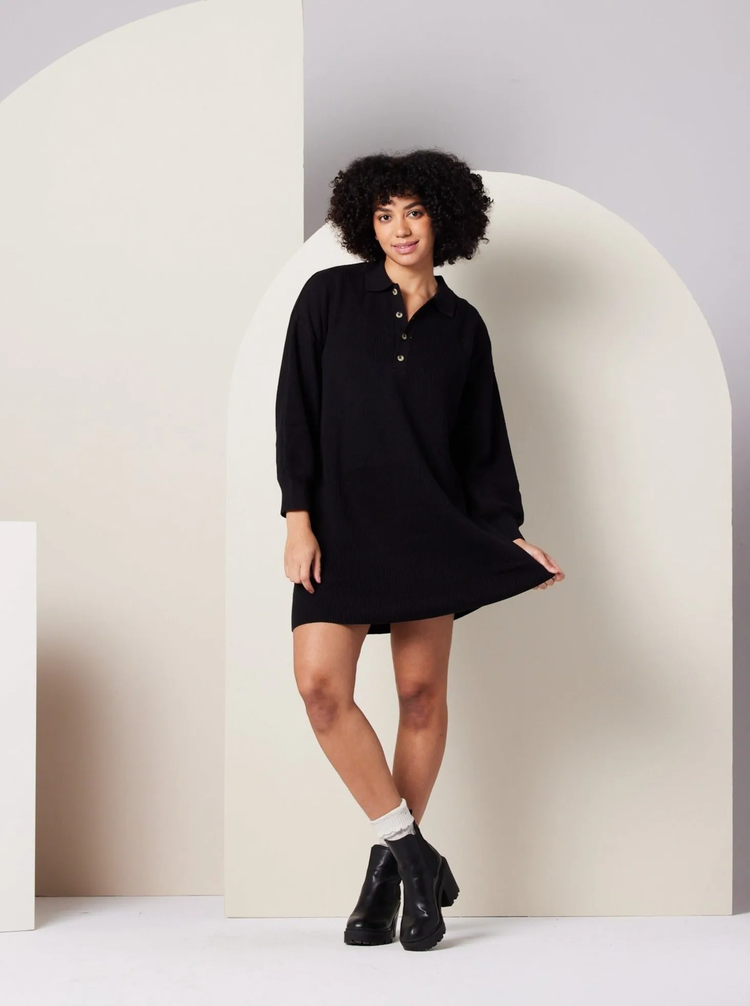 elastic waistband Griffin Sweater Dress - Black