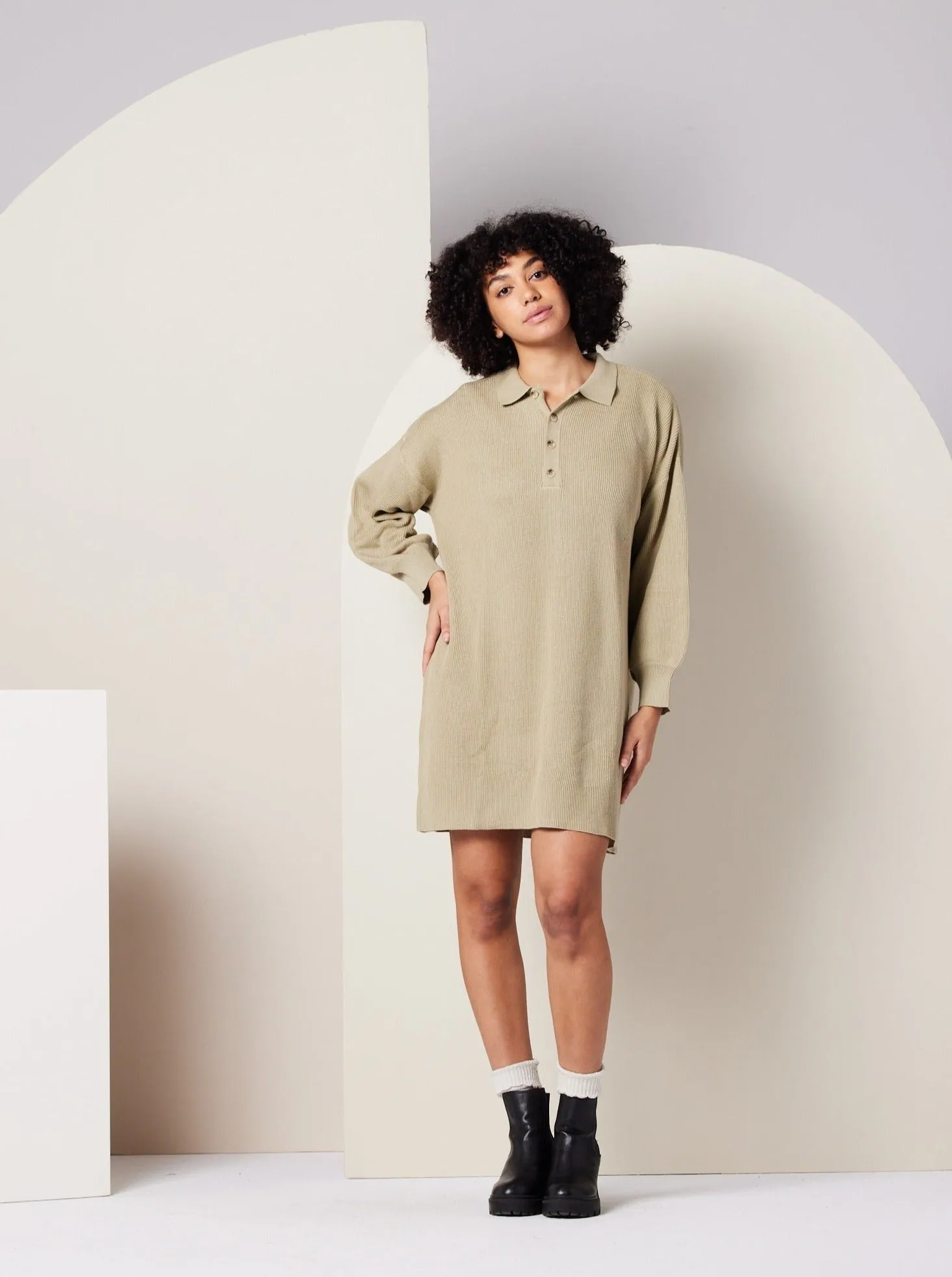 skin friendly Hypoallergenic Fiber Griffin Sweater Dress - Khaki Green