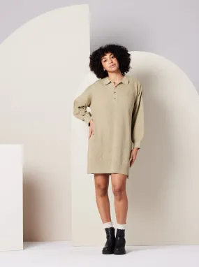 skin friendly Hypoallergenic Fiber Griffin Sweater Dress - Khaki Green