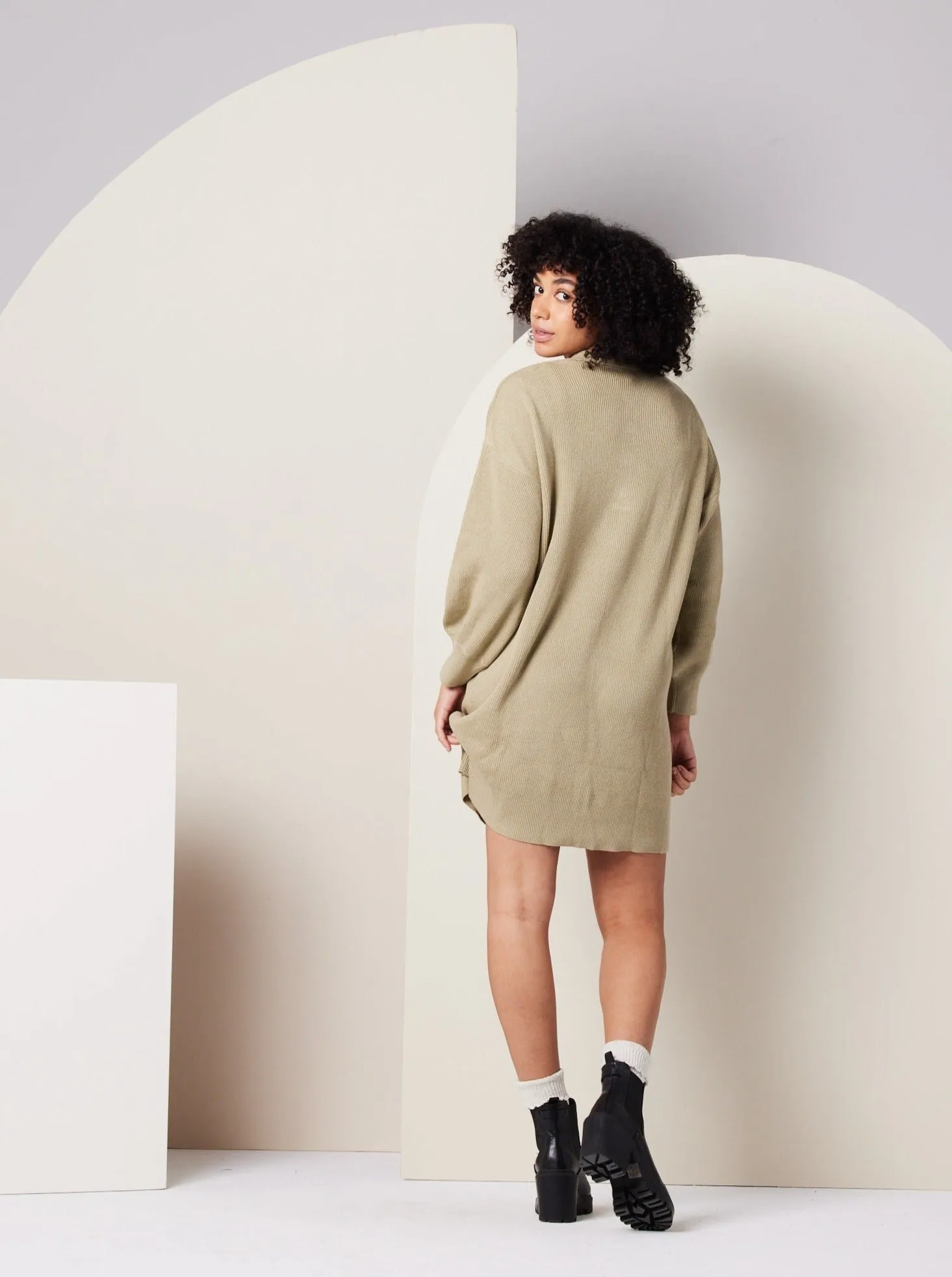 Griffin Sweater Dress - Khaki Green Stretchable Material