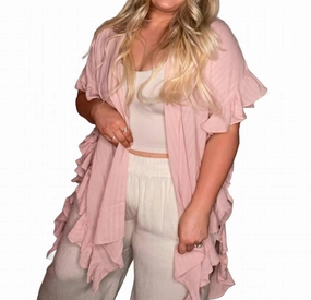 Luxe Wear Winter-Ready Knit Hailey Ruffle Sleeve Open Kimono In Pink