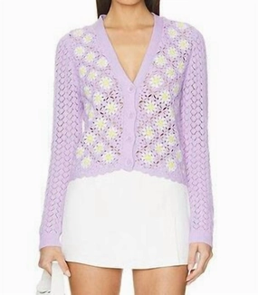 Hand Crochet Daisy Cardigan In Violet Cozy Design