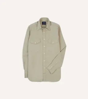 Stone Cotton Long Point Collar Work Shirt Denim Blend Layering Essential