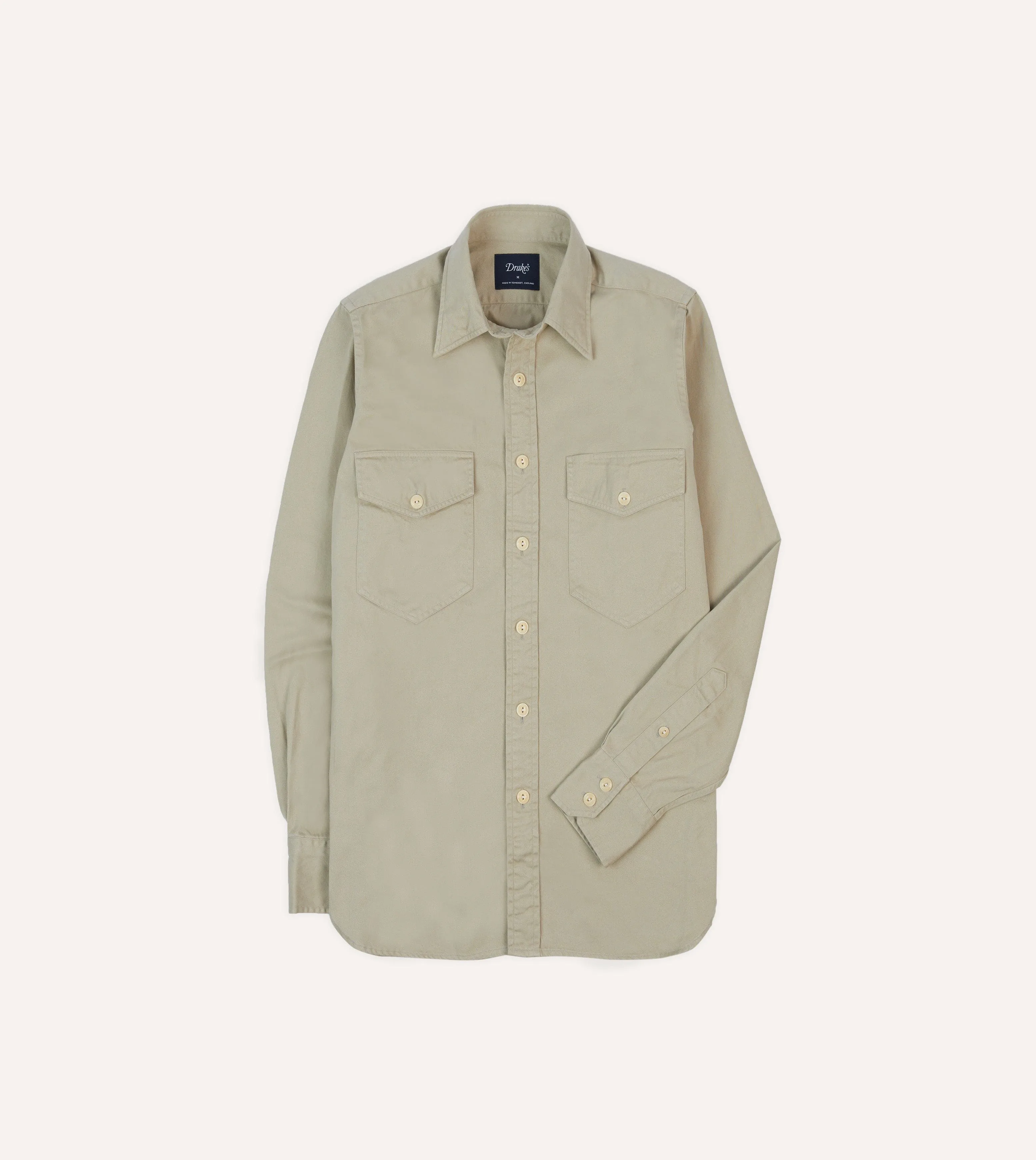 Stone Cotton Long Point Collar Work Shirt Denim Blend Layering Essential