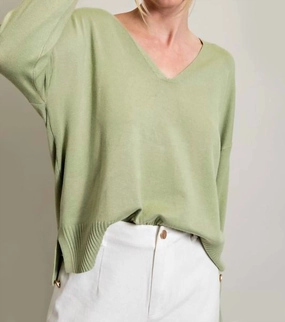 Harley V Neck Knit Top In Sage Warm Wardrobe
