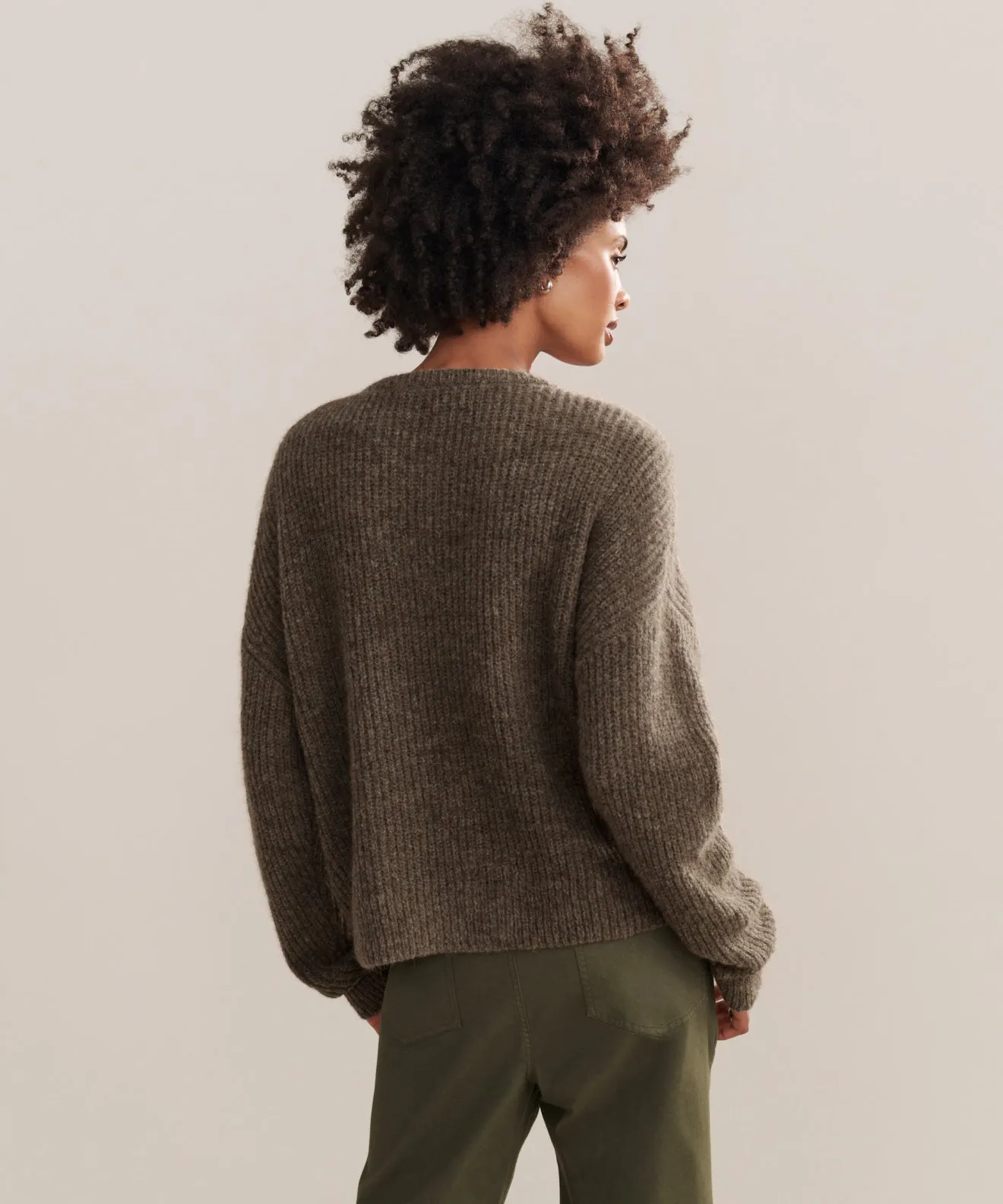 LowMaintenance Fabric DoubleLayered Hem Hayes Crewneck Cardigan