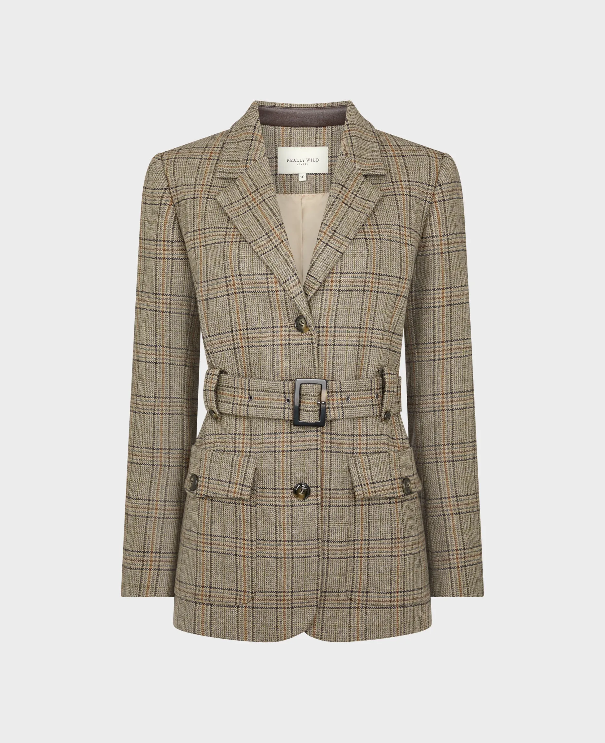 Iris Belted Wool Check Jacket Lightweight Layer