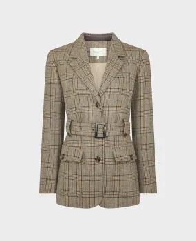 Iris Belted Wool Check Jacket Lightweight Layer