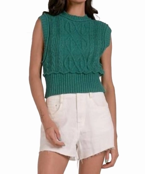 Versatile Layering Piece Fashionable Wear Antonia Sleeveless Crewneck Sweater In Emerald