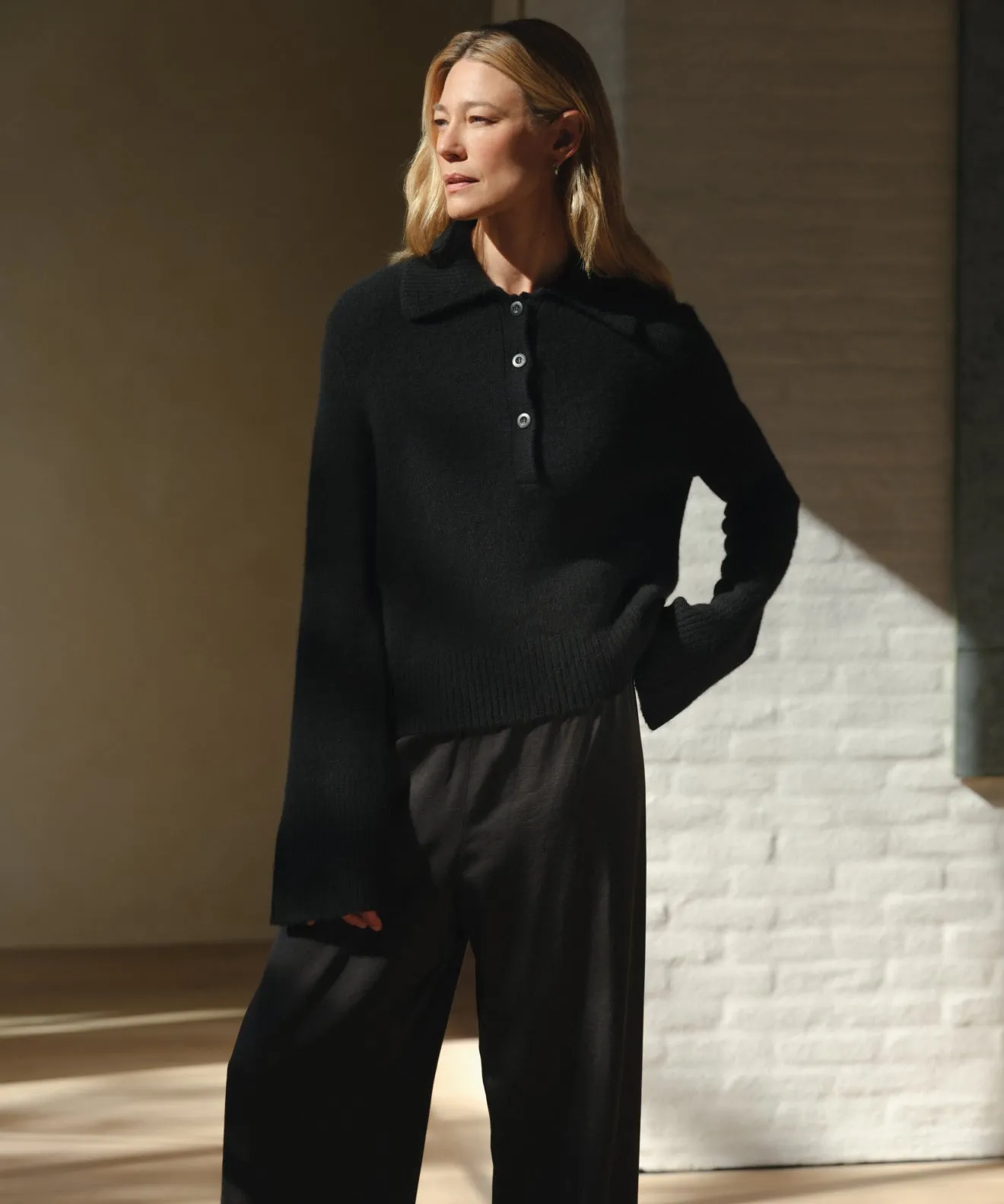 Cashmere Stevie Polo Durable Elasticity SheerWeight Knit