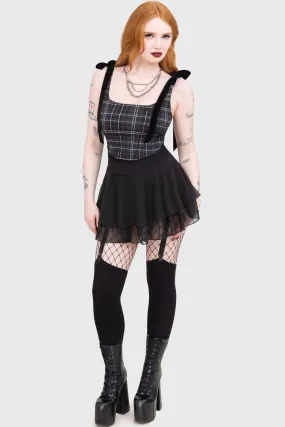 Tartan Flora Corset Top [GREY] Reinforced Elbow Patches GarmentDyed