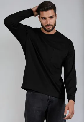 HEAVYWEIGHT LS POCKET T-SHIRT JET BLACK Set In Sleeve