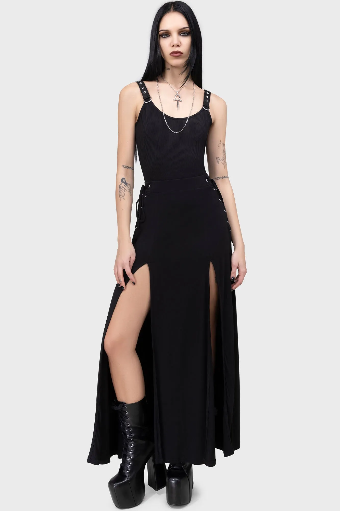Hellverina Split Maxi Skirt Comfy Look Laser cut