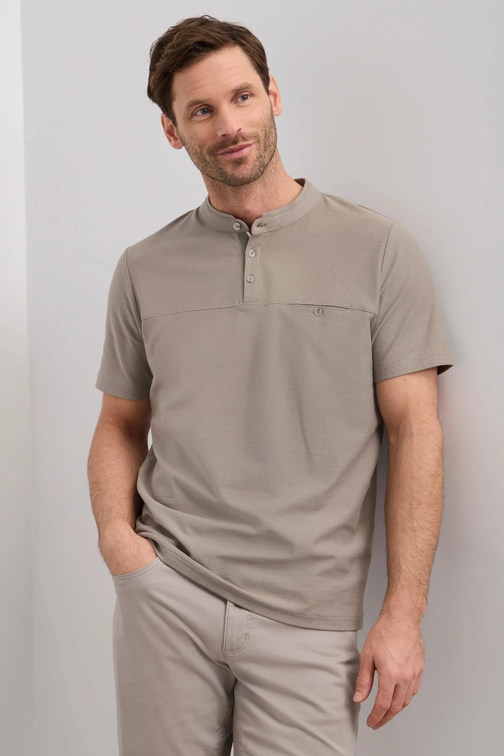 Henley t-shirt with pocket Easy Care Material