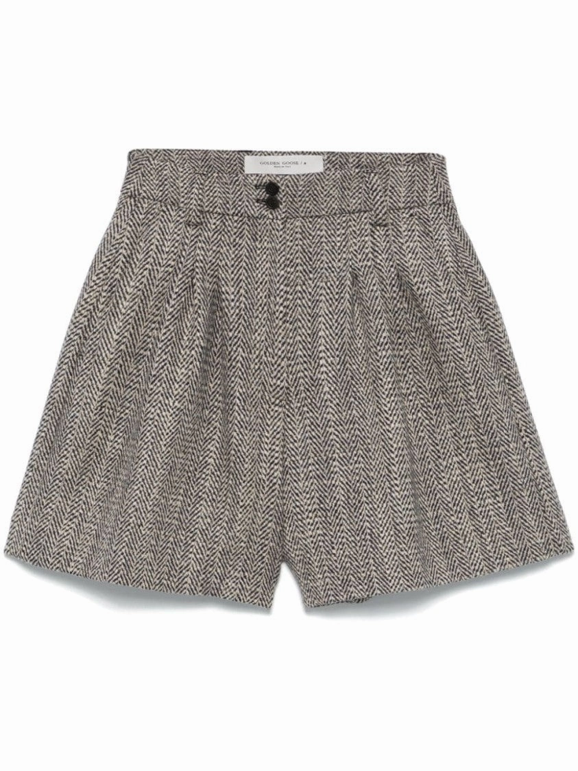 Moisture Wicking Lining Herringbone Print Wool Shorts