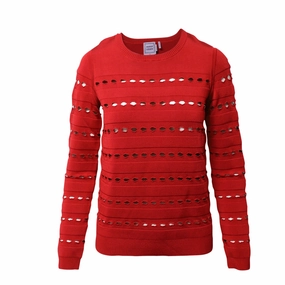 Herve Leger Stretch-Knit Bandage Pullover in Red Rayon Ergonomic Sleeve Shape Everyday Comfort Wear