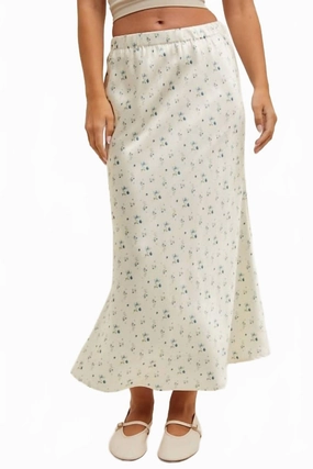mix and match Dainty Floral Satin Midi Skirt In Ecru