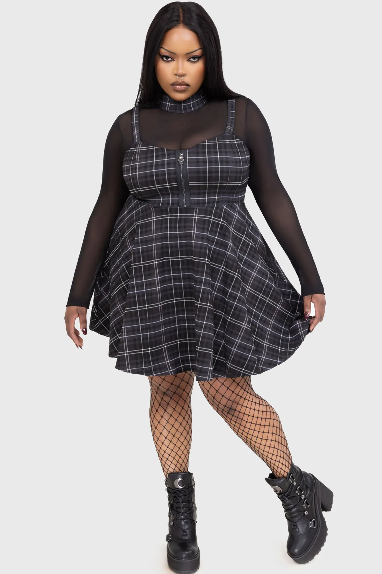 Tartan Riot Dress [GREY] Soft Finish Delicate Finish