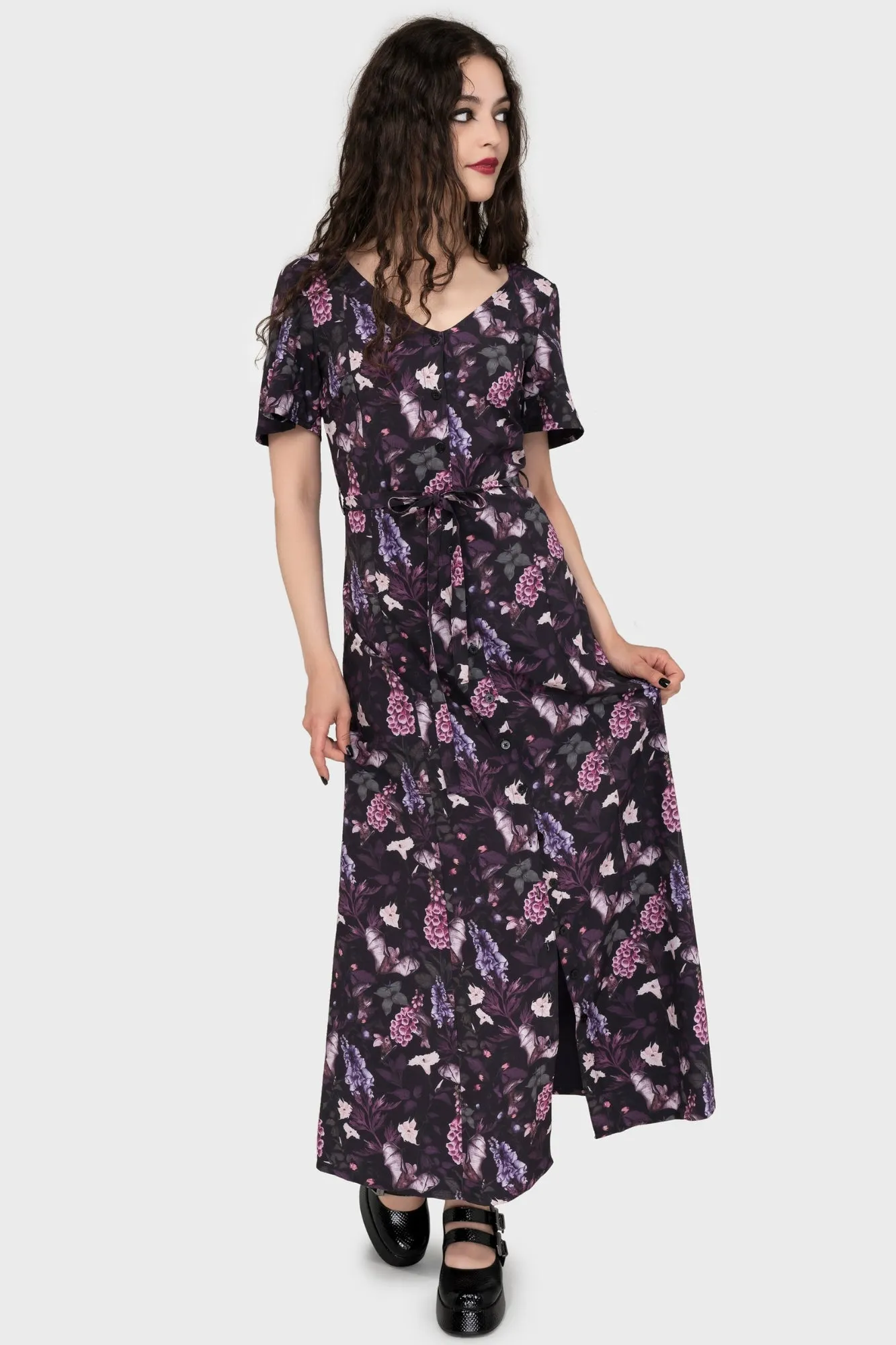 Office Tone Artistic Vibe Willow Wisp Short Sleeve Maxi Dress