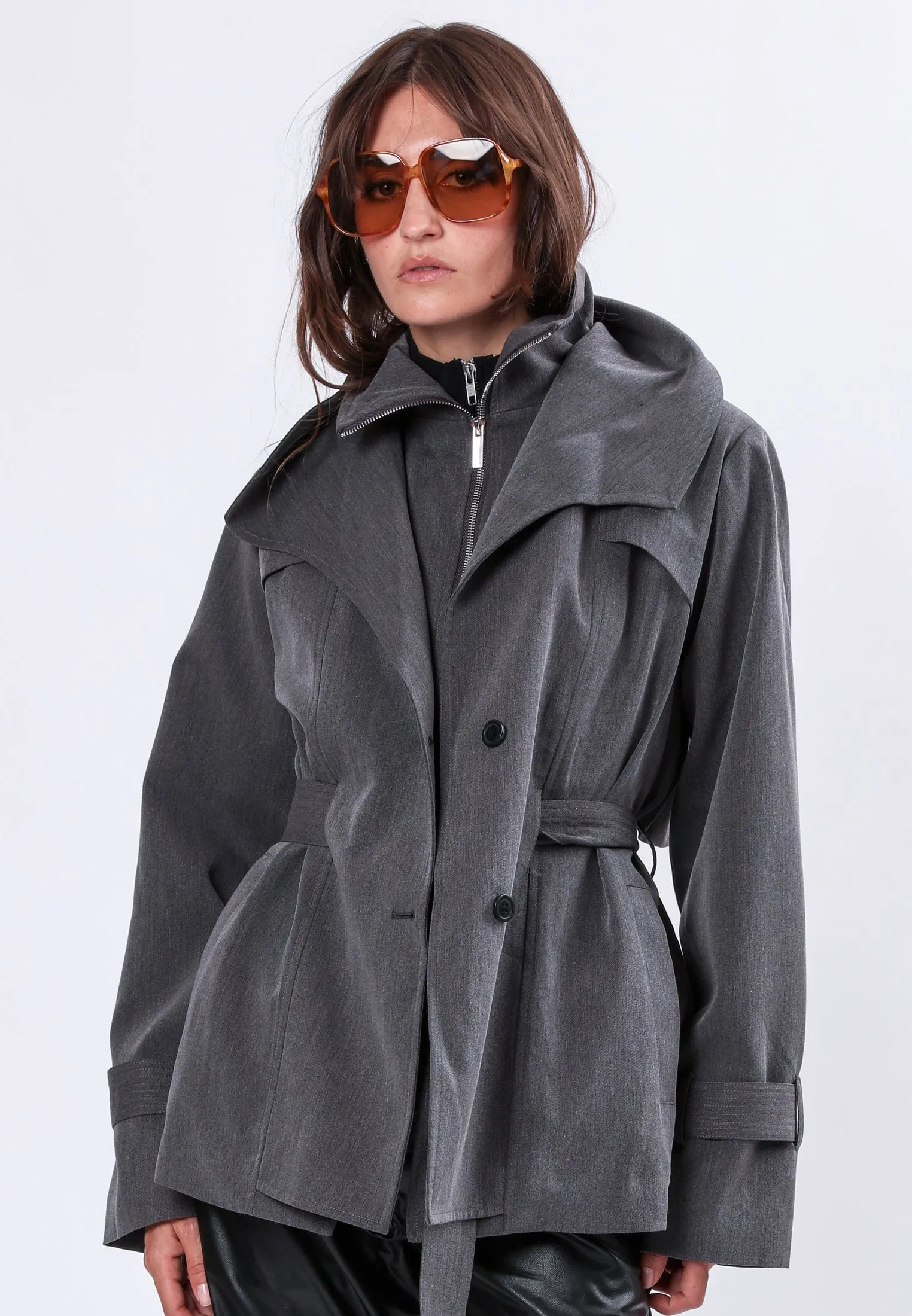 RHODIUM TRENCHCOAT CHARCOAL Scratch Resistant Zippers