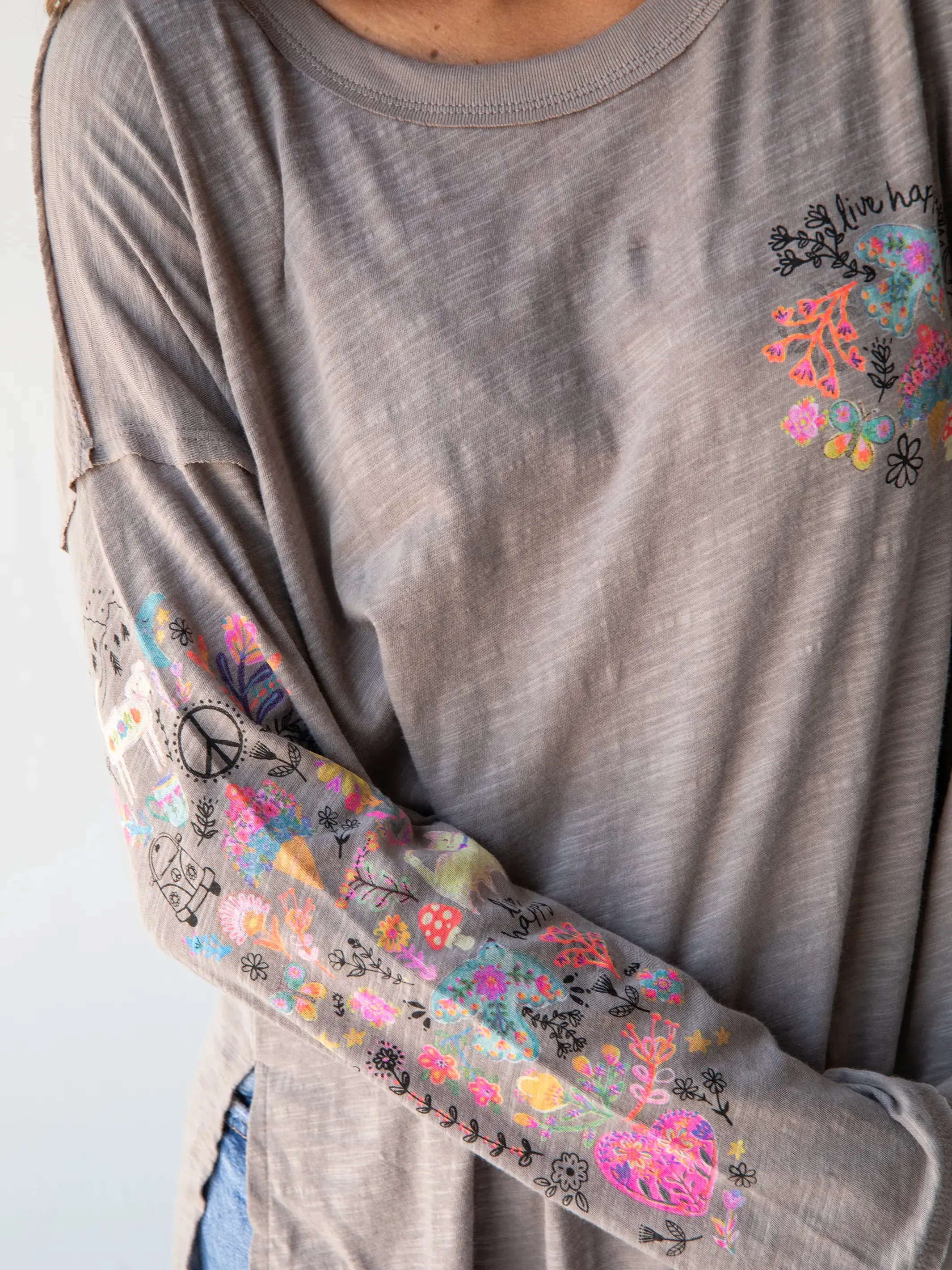 Breathable Look Airflow Ventilation System Oversized Cotton Doodle Tee - Ash