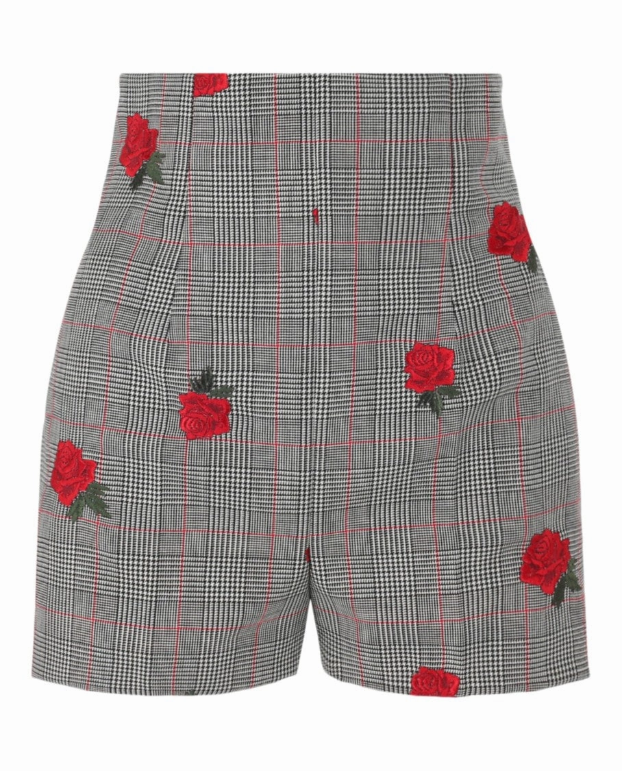 Day Fit Ventilated Panels Rose-Embroidered Check-Print Shorts