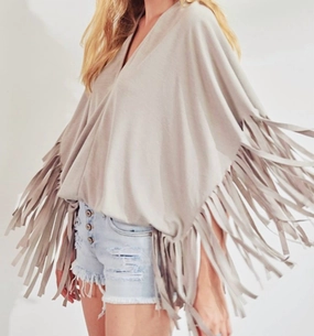 Warm design Cozy Knit Look Fringing In Brown
