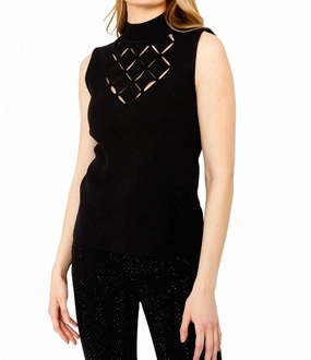 High Neck Sleeveless Top In Black Reinforced Cuffs