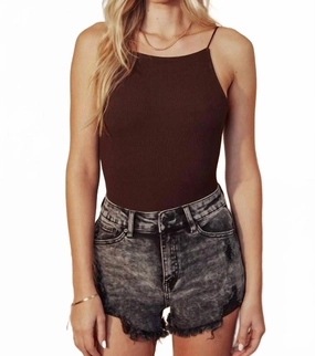 High Rise Fray Hem Shorts In Black Semi Formal