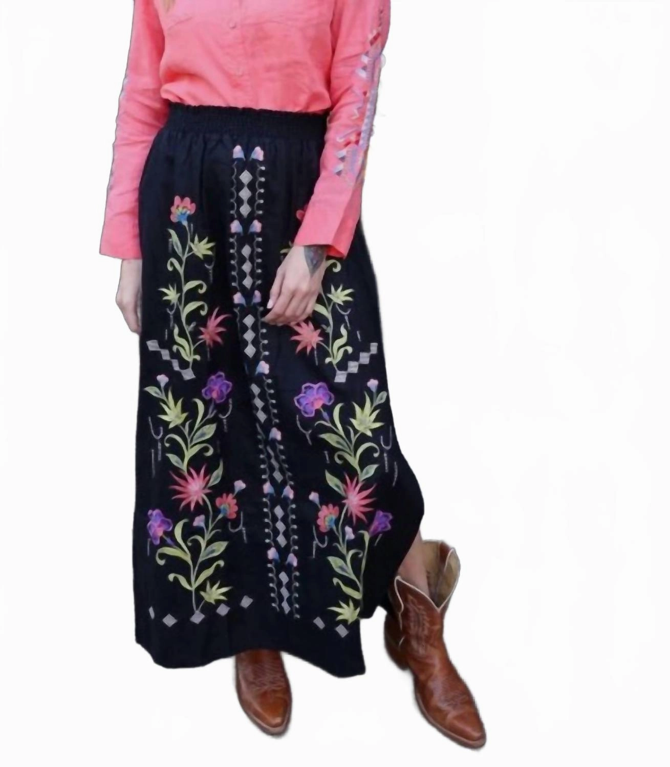 High Slit Linen Skirt Calista In Black Elegant Flow
