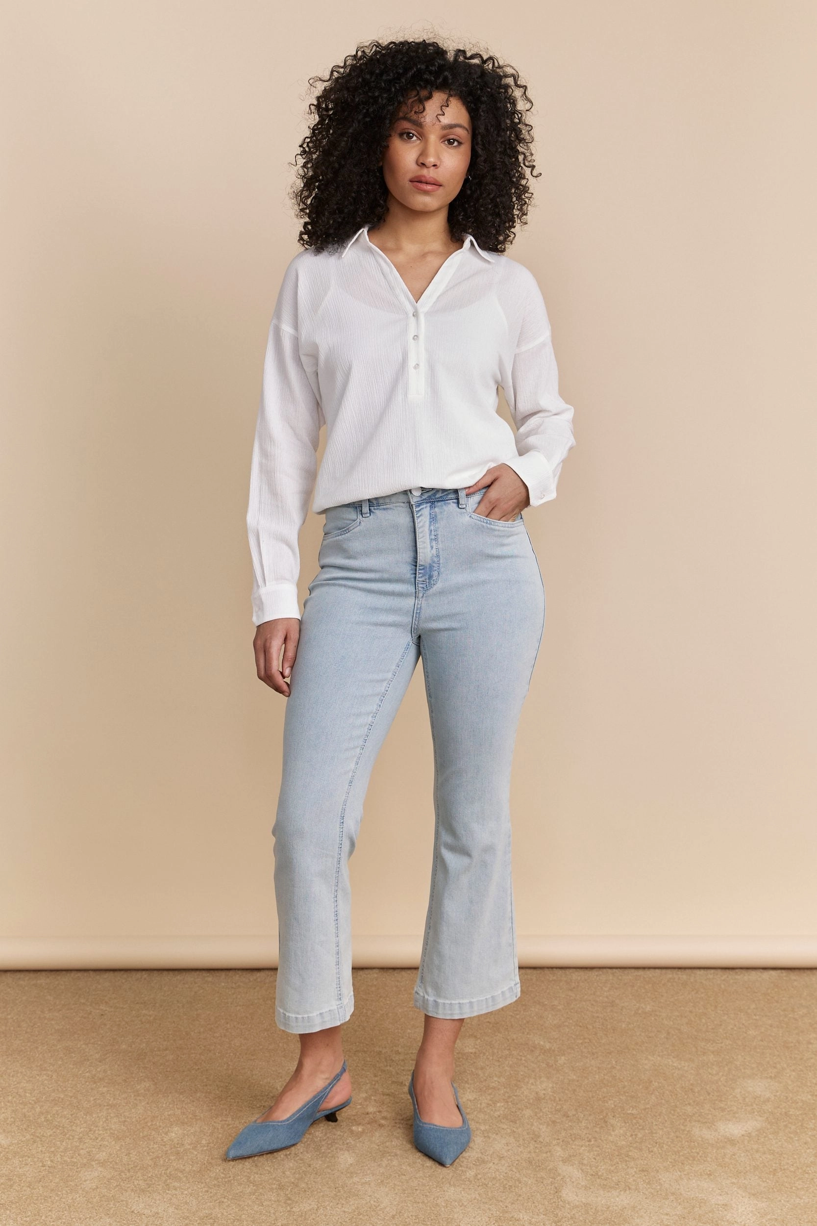 Odor Control Treatment clean design High waist crop flared jean