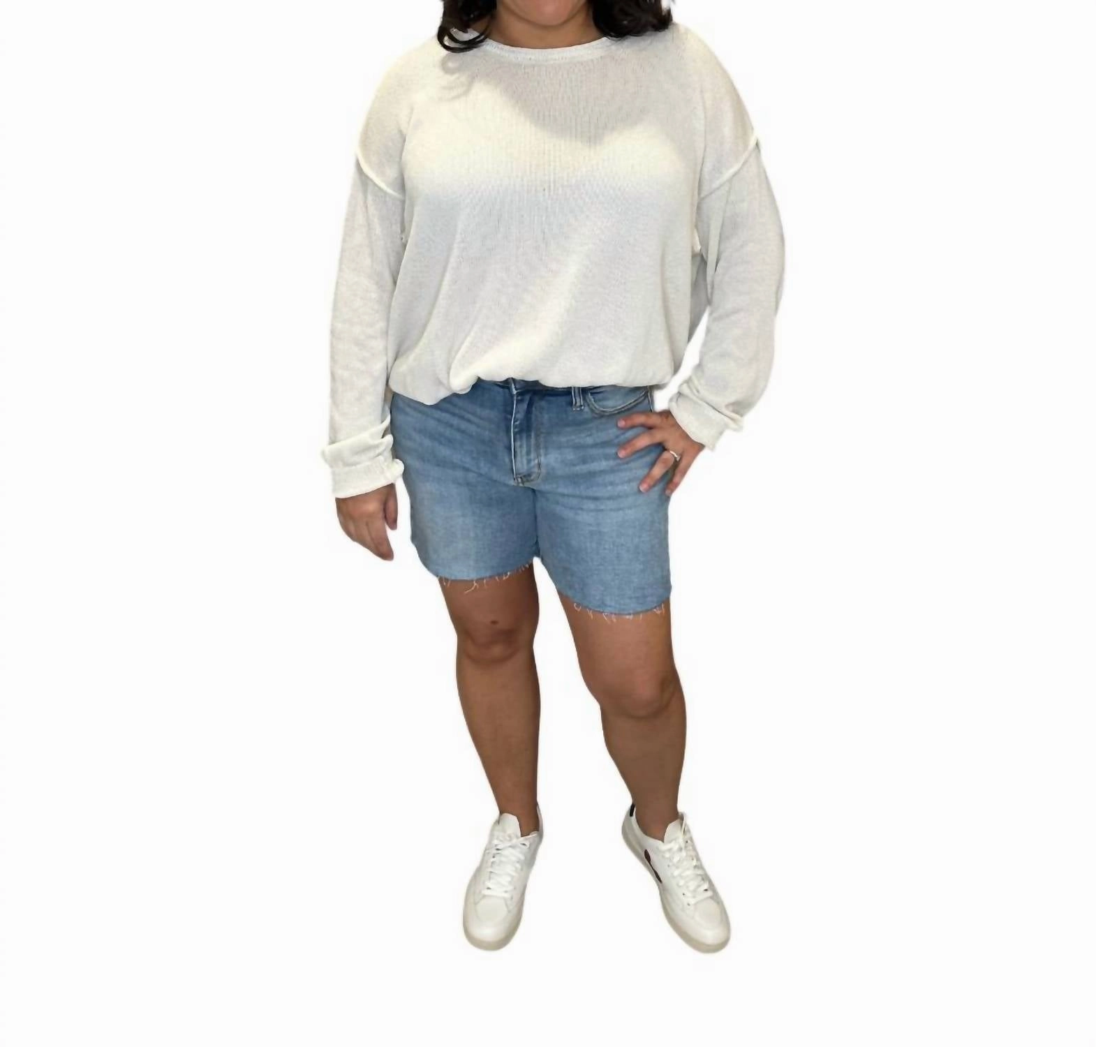 High Waist Raw Hem Shorts In Light Wash Mid - rise Hassle free maintenance