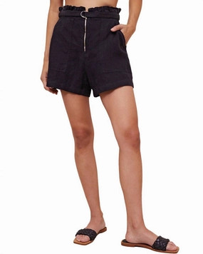 Abrasion Resistant Fabric High Waist Zip Front Short In Black