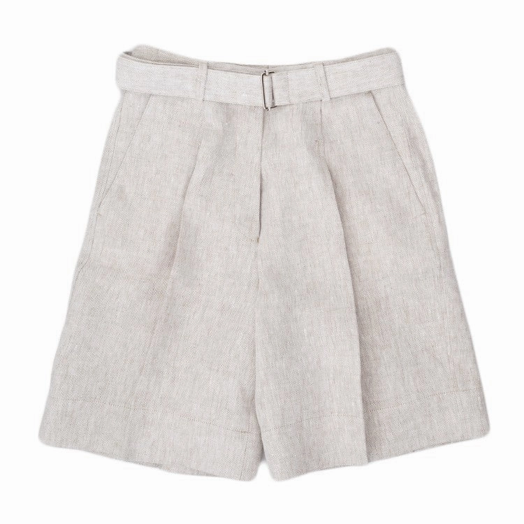 Everyday Comfort High-Waisted Beige Shorts With Permanent Pleat