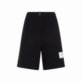 High Waisted Navy Virgin Wool Shorts Designer Style