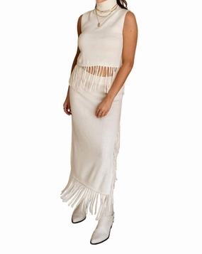 Water Resistant Outdoor Gathering Hillary Fringe Midi Skirt In Ivory