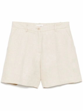 Beige Linen Tailored Shorts With High Waist silk blend