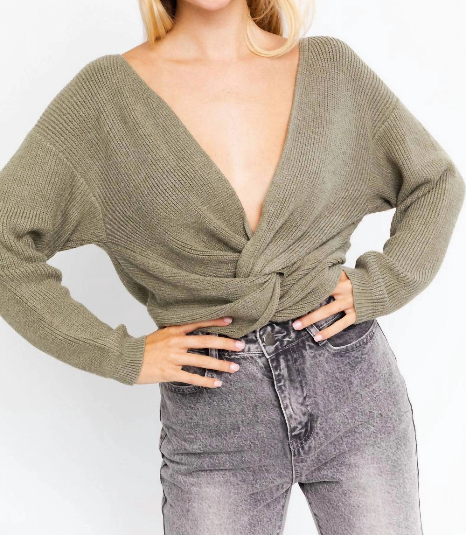 Hold Me Close Twisted Sweater Top In Sage Cozy Style Wear