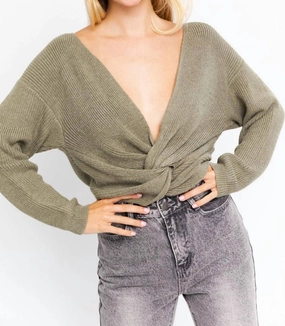 Hold Me Close Twisted Sweater Top In Sage Snuggly Pieces