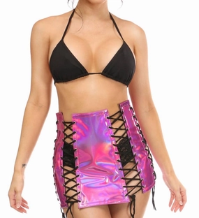 Holo Lace-Up Skirt In Fuchsia Travel Style