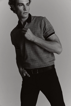 Houndstooth zip polo TearResistant Fiber