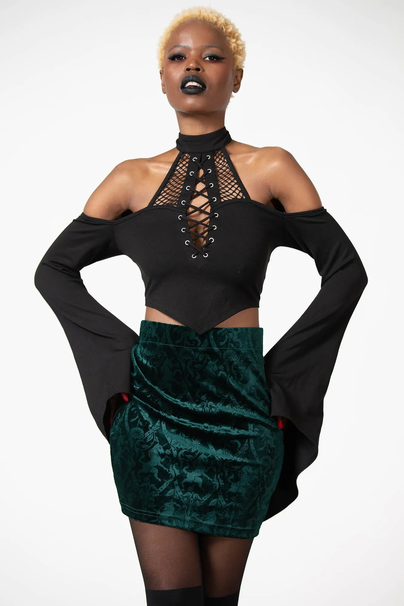 Sequined Finish Doom Duchess Skirt [EMERALD]