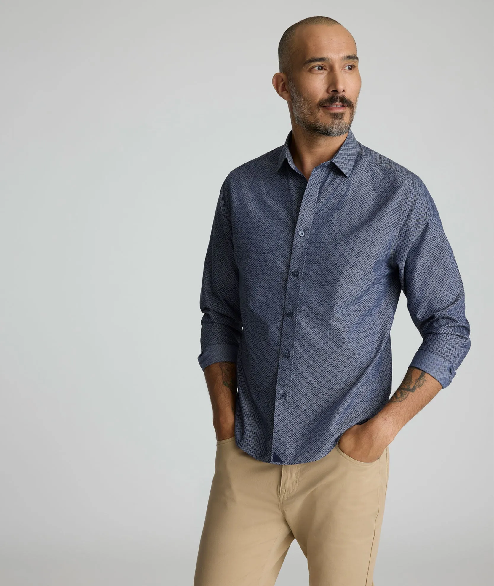 Wrinkle-Free Smithson Shirt Durable Thread Construction Smooth Cotton Blend