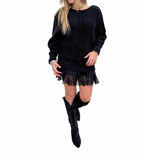Inverted Pleats Viviane Lace Slip Skirt In Black